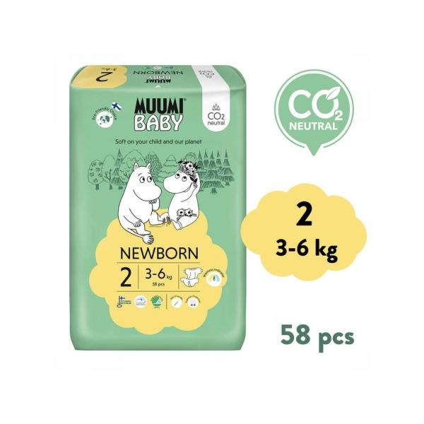 Muumi Baby 2 Newborn 3-6 kg (58 ks), eko plienky