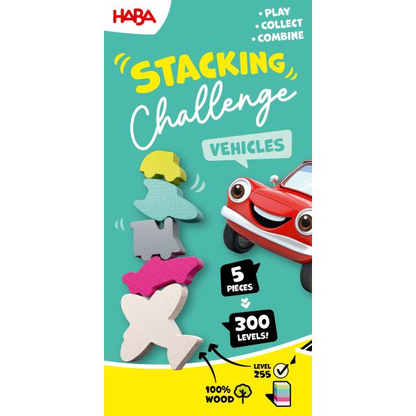 Haba Dynamická zábavná hra Stacking Challenge Doprava 5 figúrok 300 zadaní