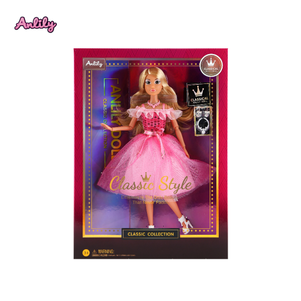 Módní panenka ve společenských šatech – krátké tm. růžové