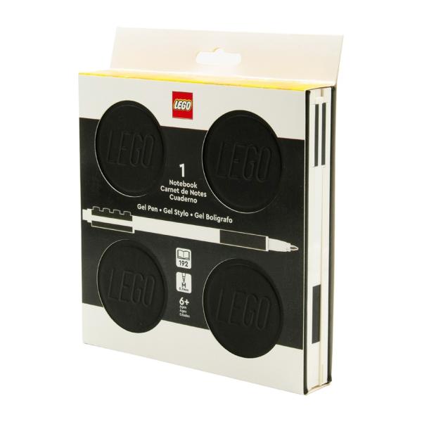 LEGO zápisník s gélovým perom ako klipom a náhradnou náplňou – čierny