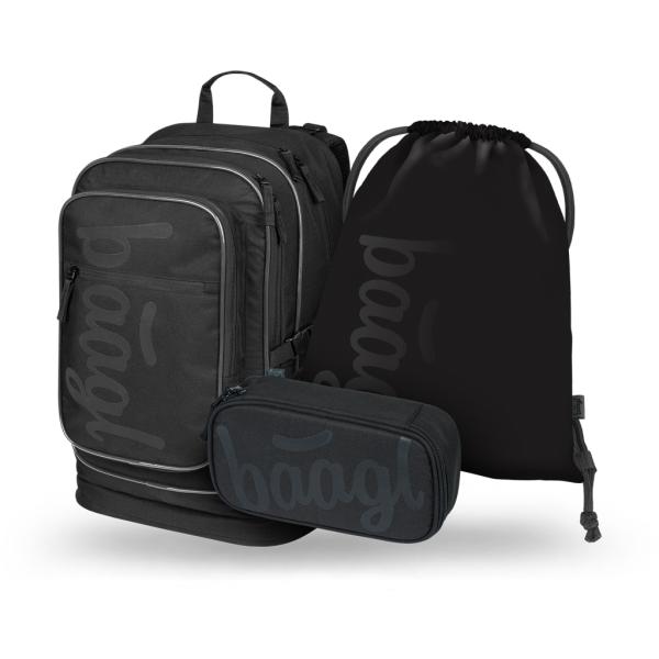 Baagl Zaino Per La Scuola, Set Da 3 Pezzi, Borsa Per La Scuola A Partire Dalla 3A Classe, Zaino Per La Scuola Elementare Con Cintura Sul Petto, Zaino Ergonomico Per La Scuola, Tinta Unita Nero-image
