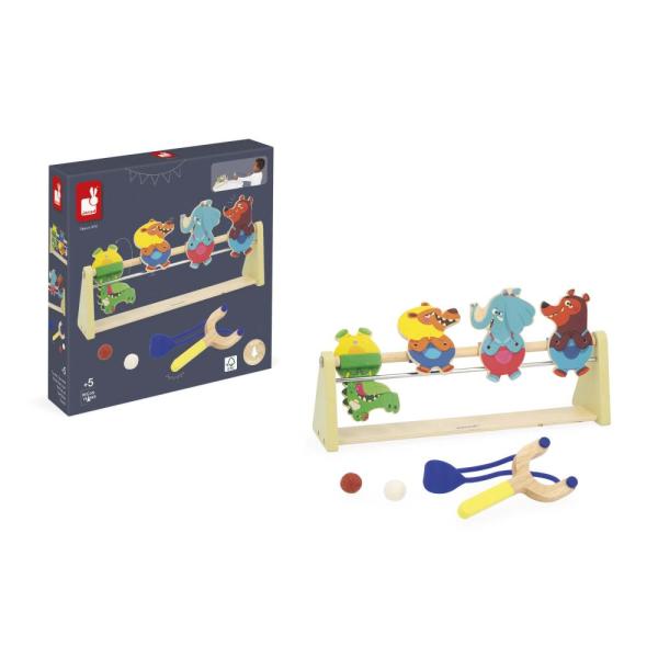 Janod Applepop Dřevěná stolní hra pro děti Střelba prakem