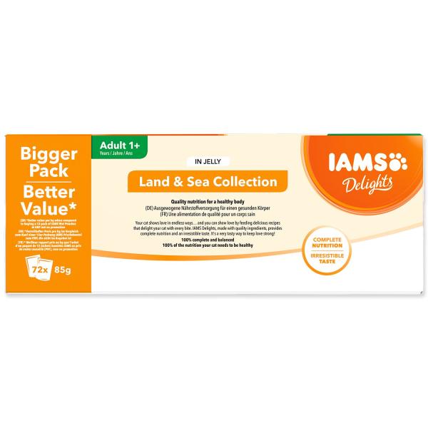 Kapsička Iams Delights mořské a suchozem.maso v želé multipack 6120g