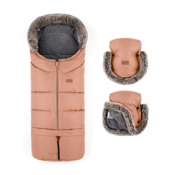 PETITE&MARS Sada zimního fusaku Arctic 4v1 + rukavice na kočárek Furry Pastel Peach