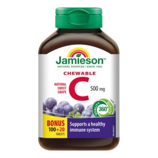 Jamieson Vitamin C 500mg tablety na cucání s příchutí hroznů 120 tablet