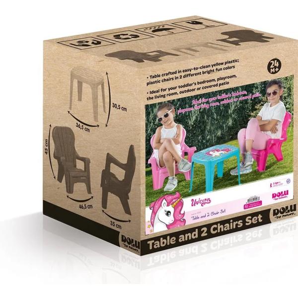 Dolů Dětský zahradní set stůl a 2 židle, jednorožec (obrázek 4)
