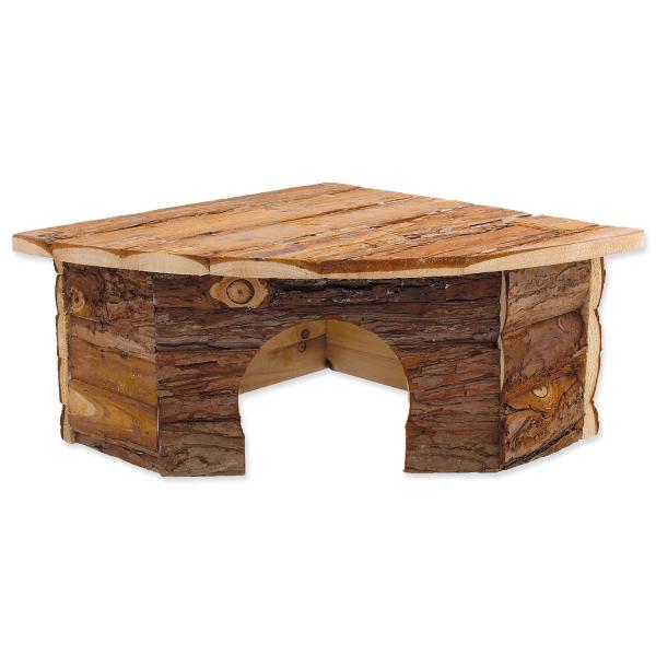 Domeček Small Animals Rohový dřevěný s kůrou 30x30x16cm