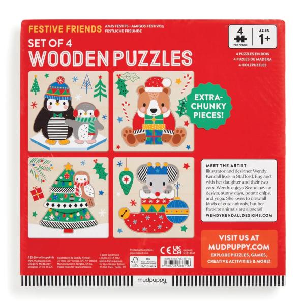 Mudpuppy Dřevěné vánoční puzzle sada 4 puzzle (obrázek 4)