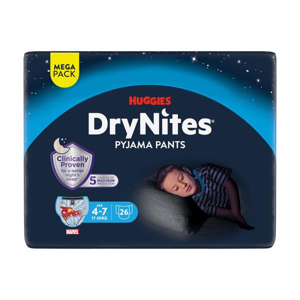 HUGGIES® Nohavičky plienkové jednorazové DryNites MEGA 17-30 kg Boy, 26 ks, M