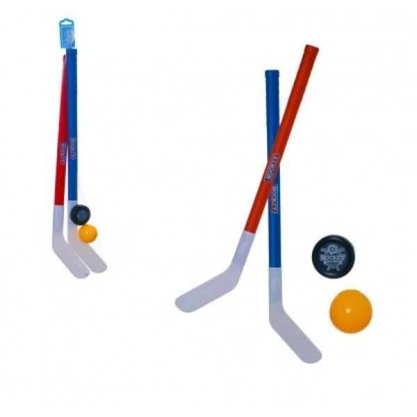 Hokejka pozemní 2ks plast 72cm + florbalový míček + plastový puk