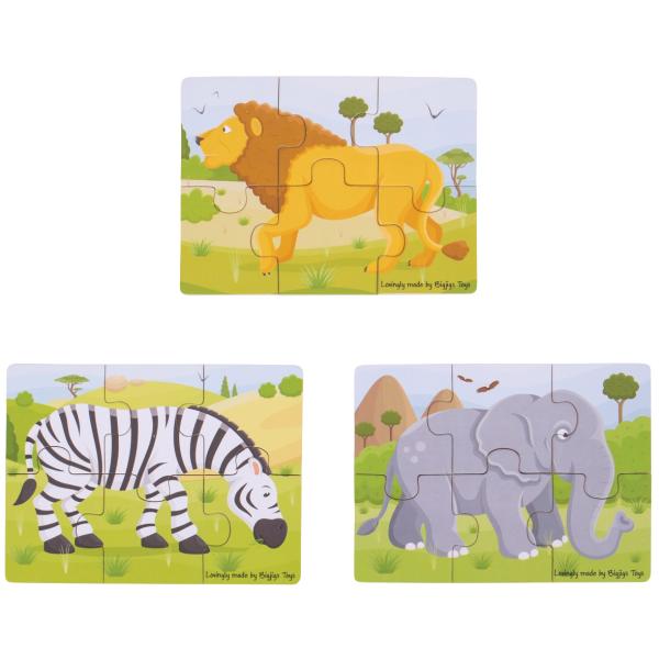 Bigjigs Toys Puzzle 3v1 safari zvířátka (obrázek 3)