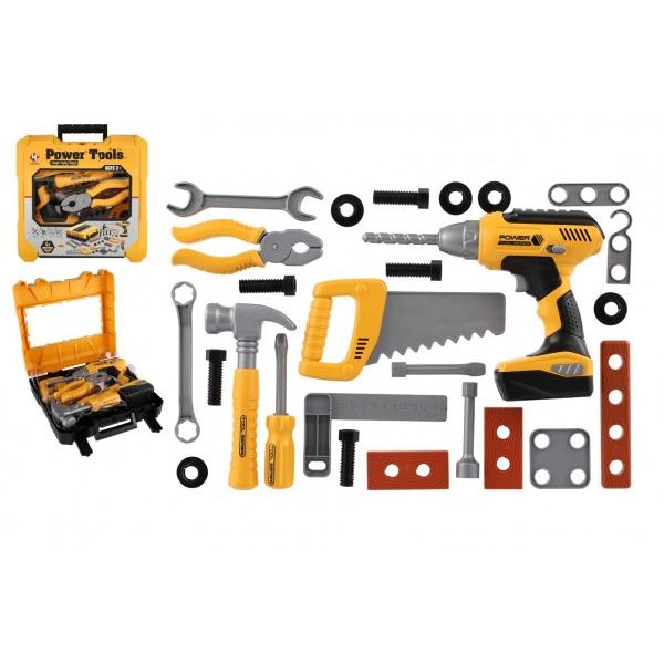 Sada náradia plast s aku vŕtačkou 16x17cm na batérie so zvukom v plastovom boxe