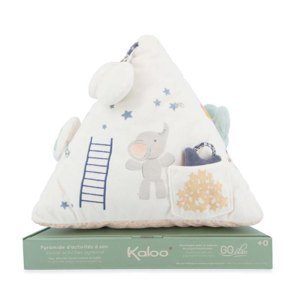 Kaloo Petit Chansons Textilní hračka trojúhelník s aktivitami a rolničkou