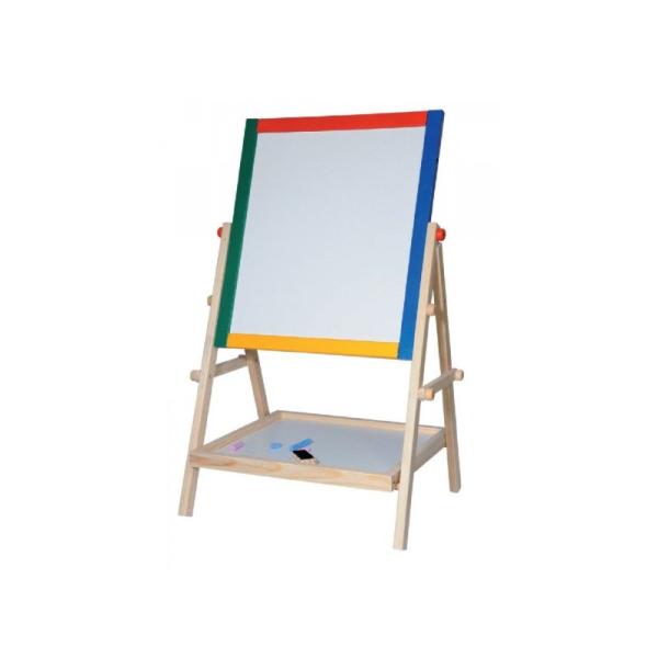 Woody oboustranná magnetická tabule s poličkou