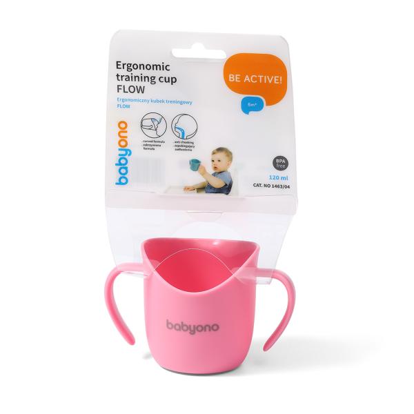 BABYONO Hrnek ergonomický s oušky 120 ml růžový 6m+ (obrázek 3)