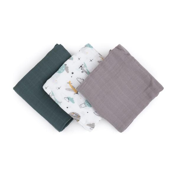 PETITE&MARS Sada plenek bambusová mušelínová 3ks Moussy Grey Planes, 68 x 68 cm (obrázek 3)