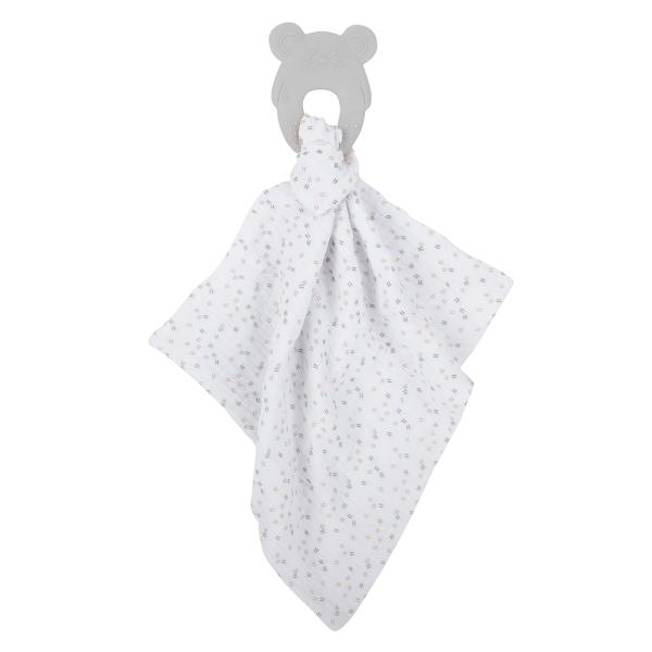 Natty Kousátko silikonová bez BPA s bavlněnou dečkou 28 x 28 cm grey