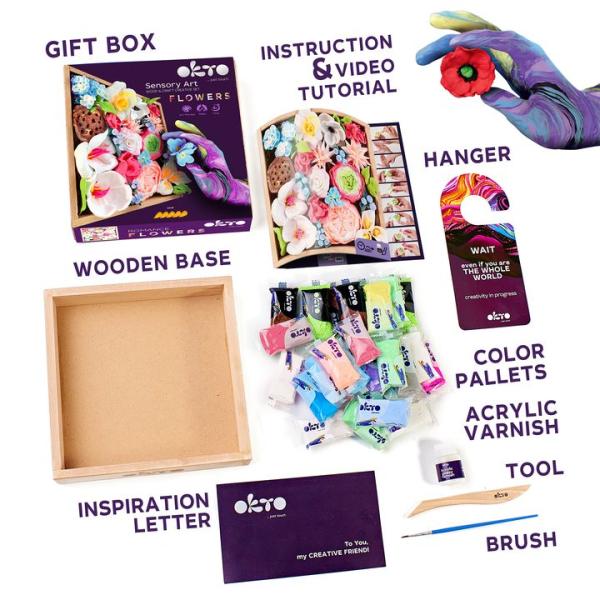 OKTO ROMANCE Výtvarná modelovacia sada DIY kvetiny s dreveným rámom 21×21 cm