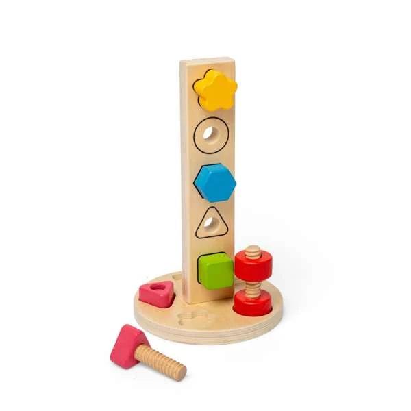 Bigjigs Toys Dřevěná věž s maticemi a šrouby (obrázek 3)