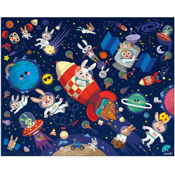 Janod Puzzle v kufříku Raketa ve vesmíru 54 ks