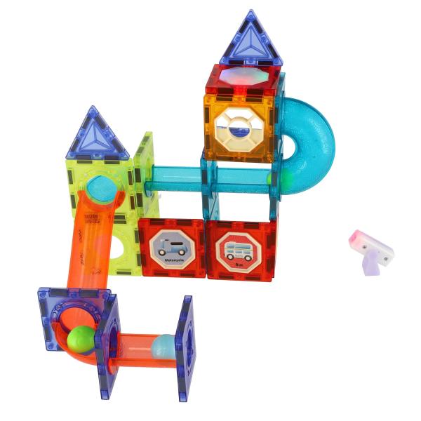 Guličková dráha magnetická plast 75ks 8 guličiek + doplnky na batérie so svetlom