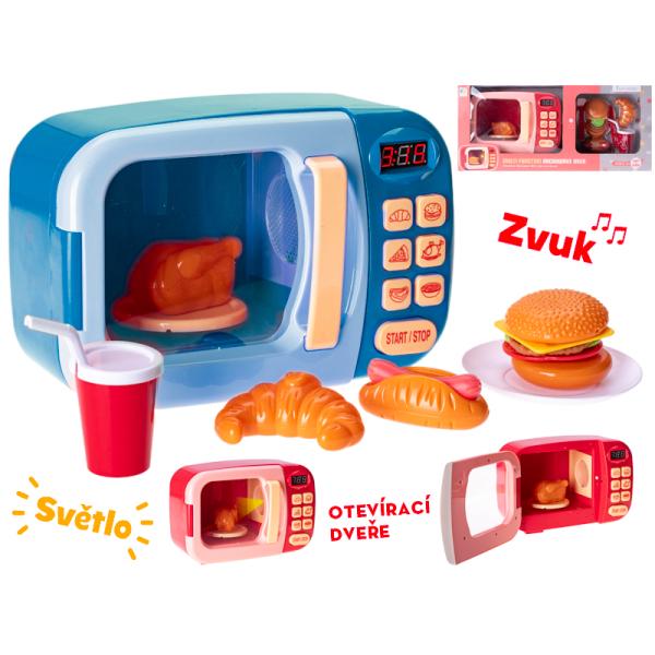 Mikrovlnná trouba 22x15x10cm modrá na baterie s doplňky se světlem a zvukem