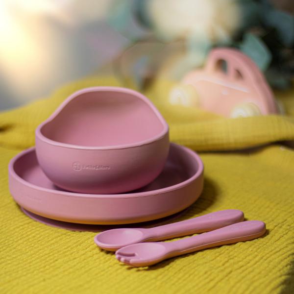 PETITE&MARS Set jídelní silikonový TAKE&MATCH 3 ks Dusty Rose 6m+ (obrázek 9)
