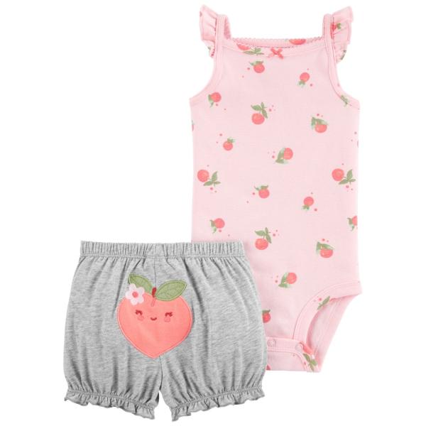 CARTER'S Set 2dílný body na ramínka, kraťasy Pink Peach holka 18m