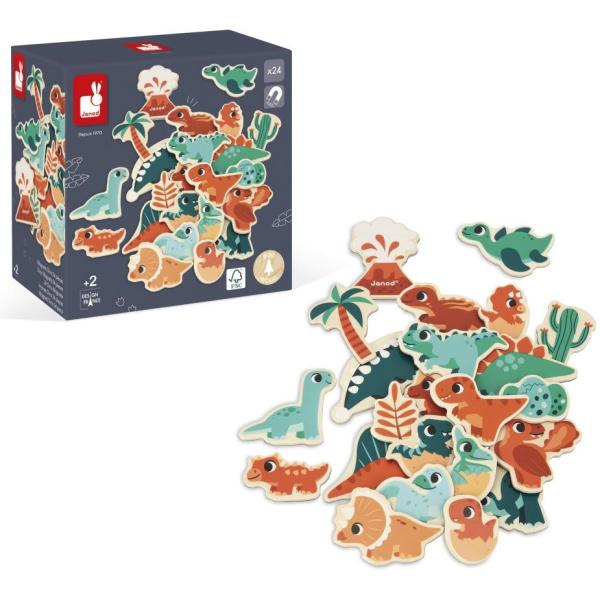 Janod Dřevěné magnetky pro děti Dinosauři Dino 24 ks