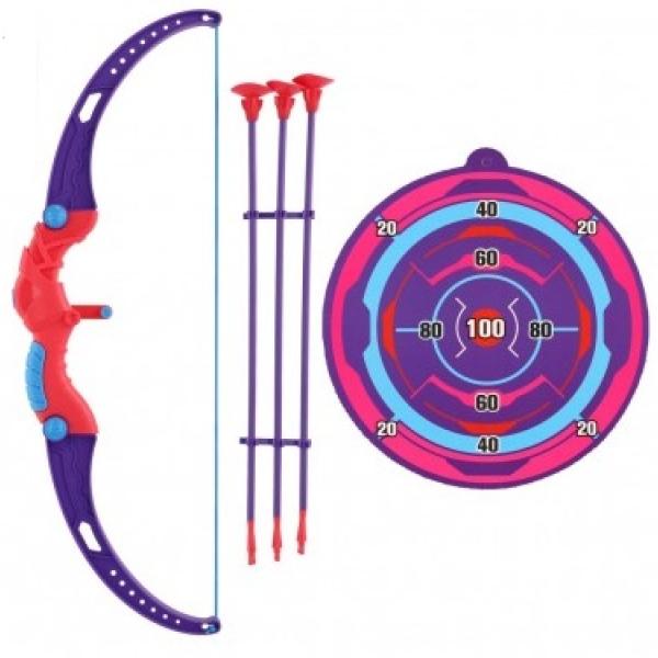 Luk 56cm + šípy s přísavkami 3ks plast + terč růžovofialový