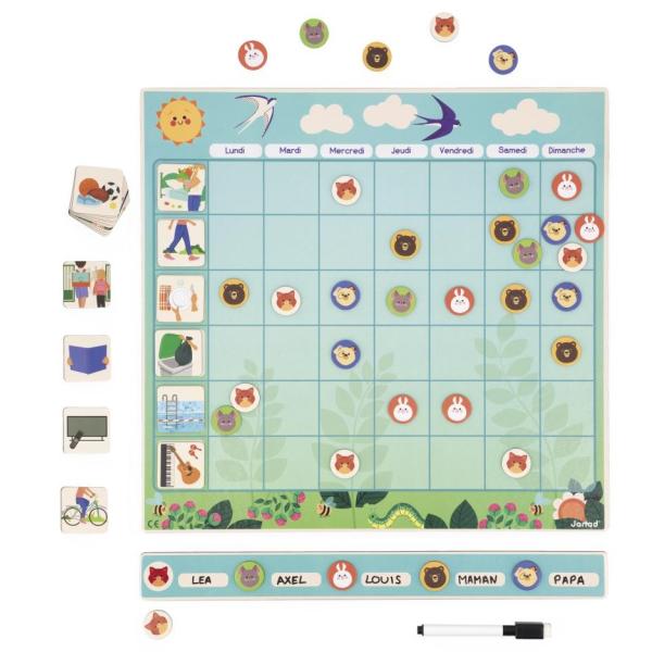 Janod - Calendario Settimanale - Pannello Magnetico + 97 Calamite - Imparare A Pianificare Le Attività - Giocattolo In Cartone - Dai 3 Anni, J05469-image