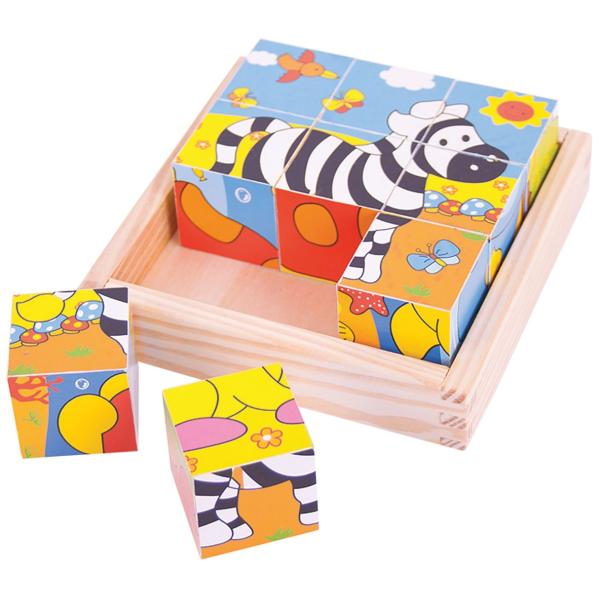 Bigjigs Toys Obrázkové kostky kubusy Safari 9 kostek