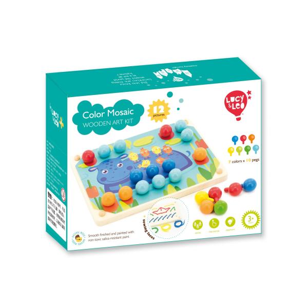 Lucy & Leo 321 Mozaika s pinzetou a vyšívání – dřevěný herní set s předlohami