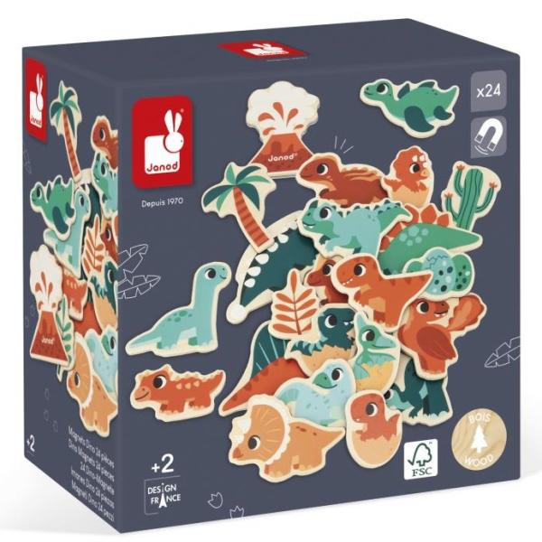 Janod Dřevěné magnetky pro děti Dinosauři Dino 24 ks