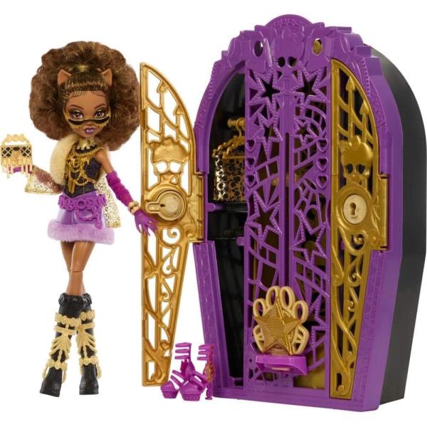 Mattel Monster High Skulltimate secrets Clawdeen Wolf, skriňa a príslušenstvo,19 prvkov