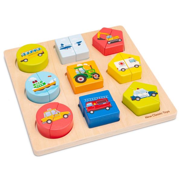 Nové klasické hračky Dřevěné vkládací puzzle - dopravní prostředky (obrázek 3)