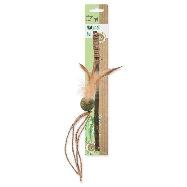 Hračka Magic Cat Natural Fun palička s přírodními pírky a provázky mix 25cm (obrázek 5)