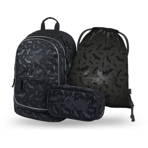 Baagl Zaino Per La Scuola, Set Da 3 Pezzi, Borsa Per La Scuola Elementare, Scuole Elementari Con Cintura Toracica, Zaino Ergonomico Per La Scuola, Batman Nero, Kindergerecht, Set Per La Scuola-image