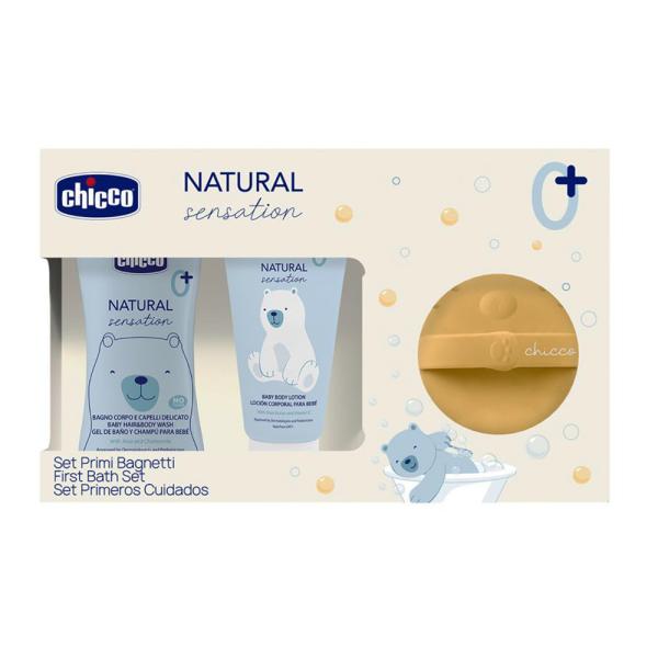 CHICCO Set darčekový kozmetický Natural Sensition + silikónová hubka na umývanie medvedík