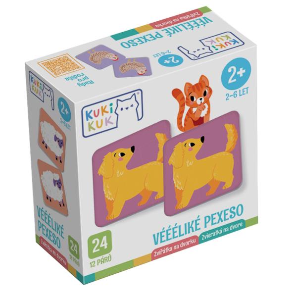 KukiKuk 80004 Velké pexeso Zvířátka na dvoře