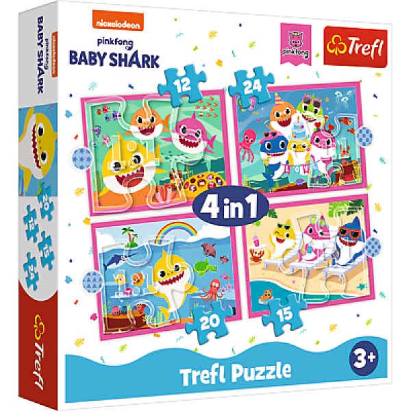 Trefl Puzzle 4v1 - Žraločí rodina / Viacom Baby Shark