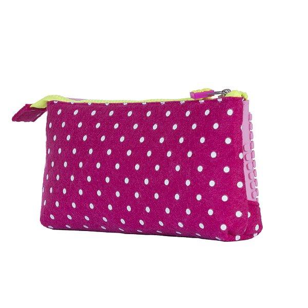 PIXIE CREW velké pouzdro FUCHSIOVÉ S BÍLÝMI TEČKAMI