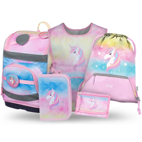 BAAGL SADA 5 Zippy Plus Rainbow Unicorn: aktovka, peračník, vrecko, zástera, peňaženka