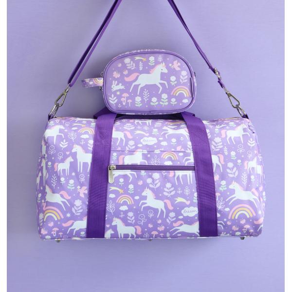A Little Lovely Company – dětská cestovní taška – jednorožci a duha