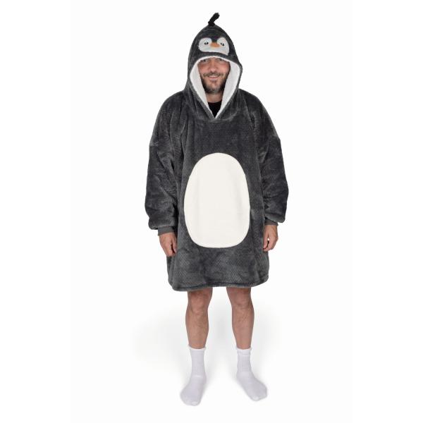 Cozy Noxxiez CH362 Tučňák - hřejivá mikinová deka s kapucí pro teenagery a dospělé