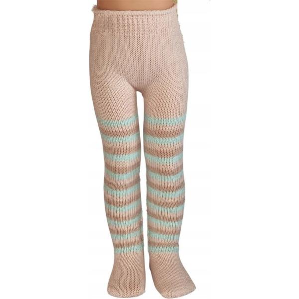 PAOLA REINA Ružové pančuchy s modrými a hnedými pruhmi pre bábiky o velkosti 32 cm