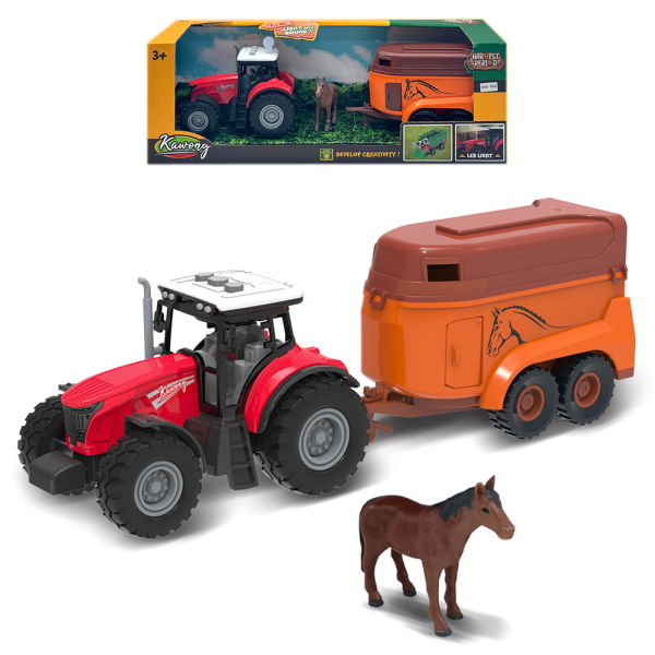 FARM SERVICE - Traktor s prikolico za konje in konjem z zvoki in lučmi
