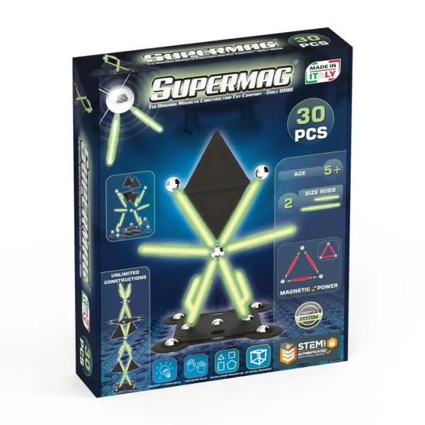 SUPERMAG magnetická stavebnica Glow 30ks