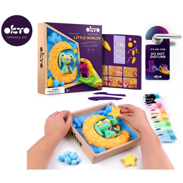 OKTO Modelování Malý svět v rámečku motiv „Zajíček na měsíci“ 21×21 cm