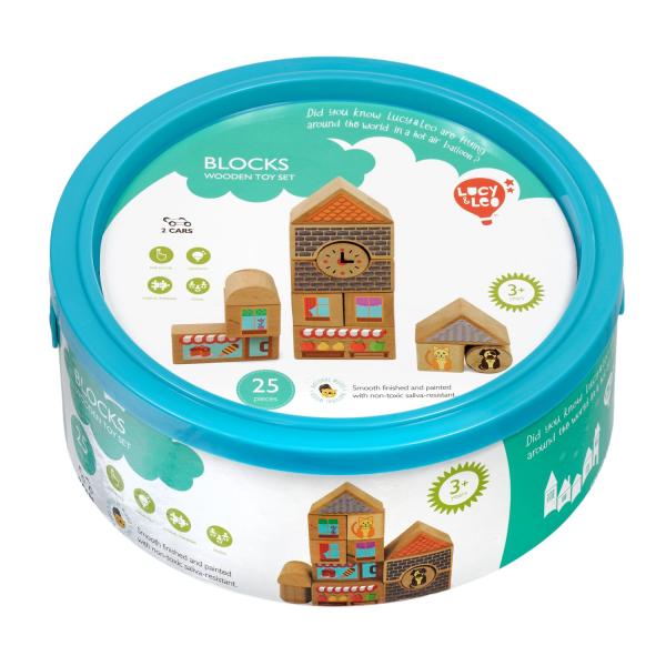 Lucy & Leo 174 Město - sada dřevěných kostek s dvěma autíčky - 25 dílů